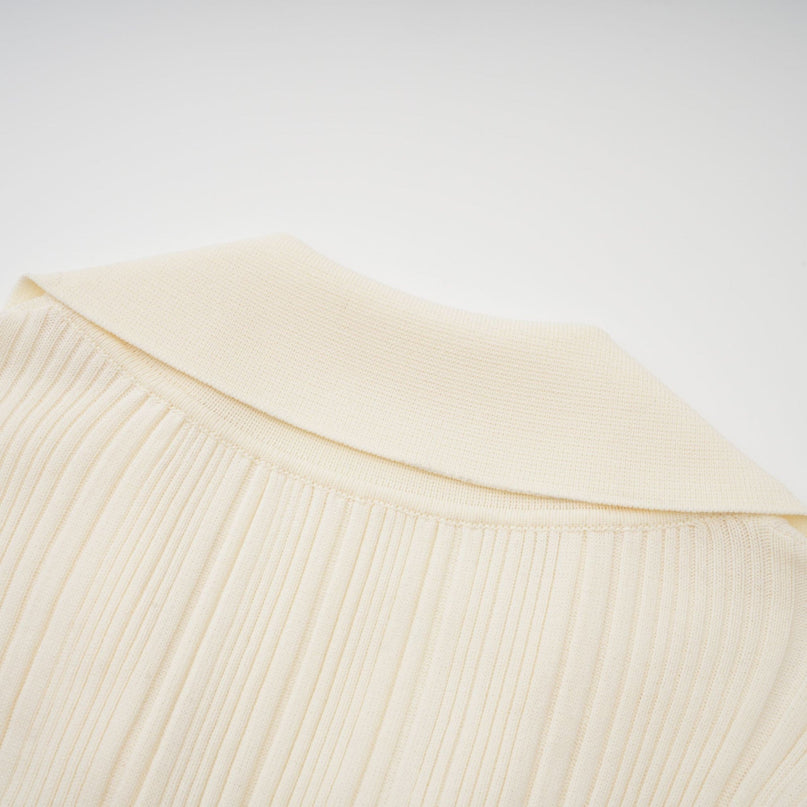 Rose Neutrals Ribbed Knit Midi Dress with V-Neck and Flared Hem