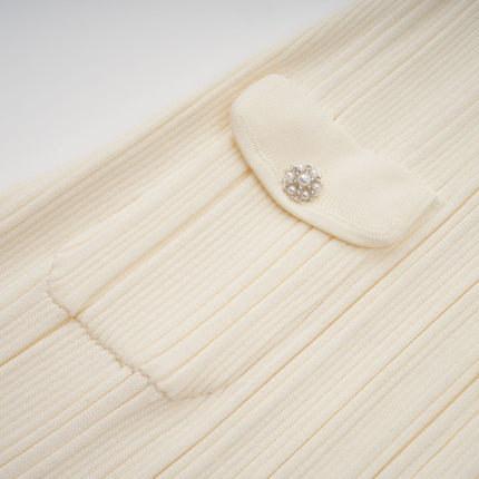 Rose Neutrals Ribbed Knit V-Neck Midi Dress with Button-Front Design and Flap Pockets