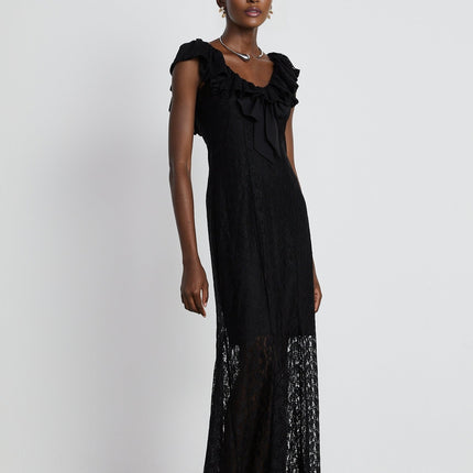 Roseline ruffledtrim florallace gown