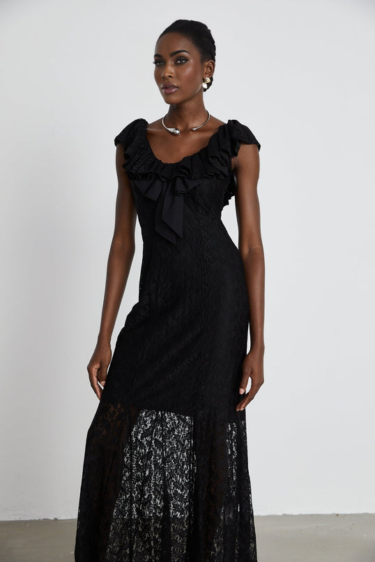 Roseline ruffledtrim florallace gown