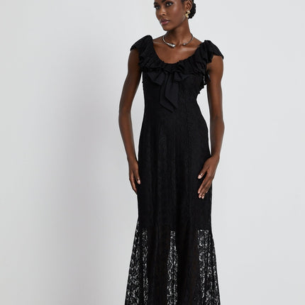 Roseline ruffledtrim florallace gown