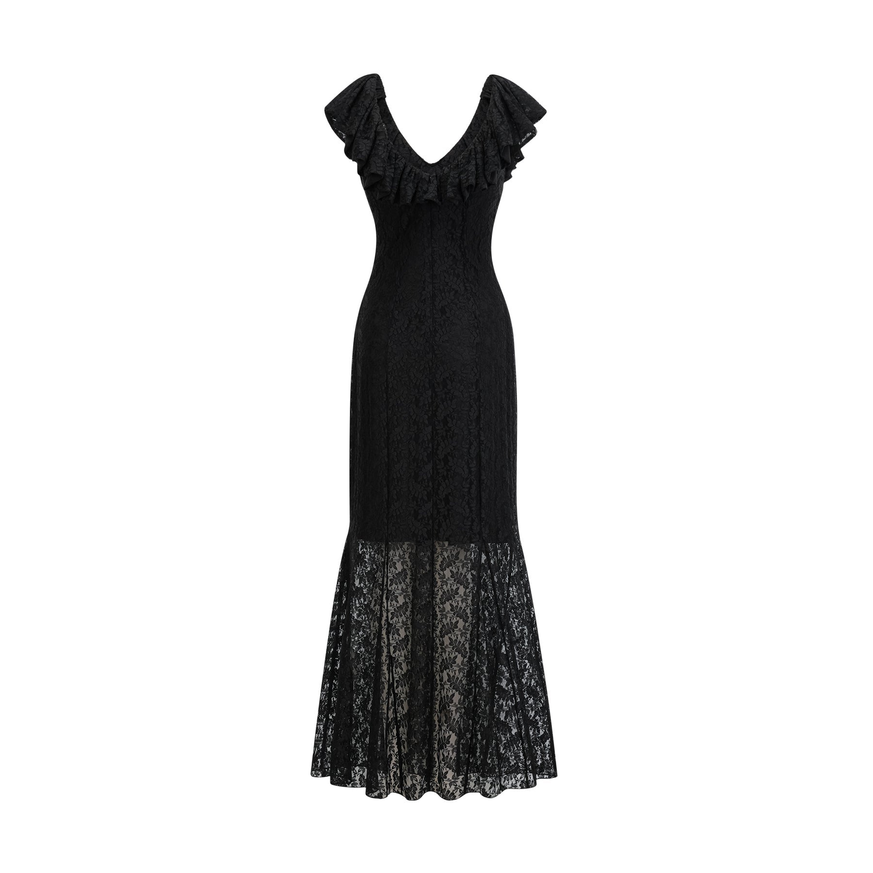 Roseline ruffledtrim florallace gown