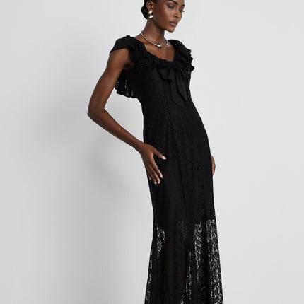 Roseline ruffledtrim florallace gown