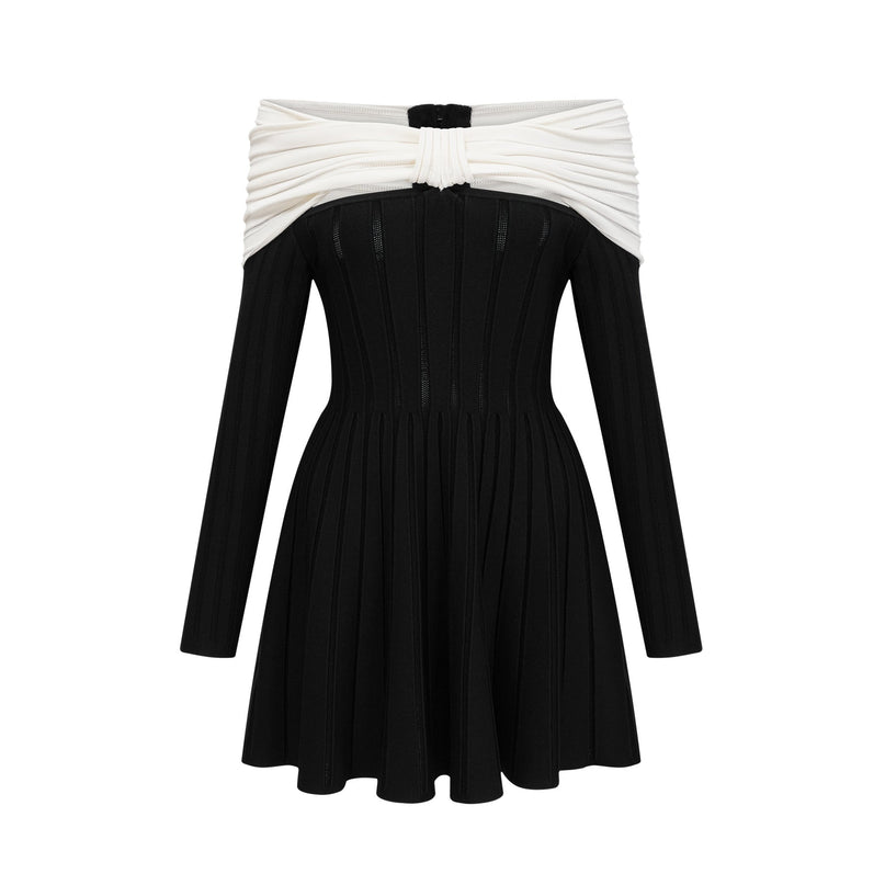 Rosetta Black and White Mini Dress with Bow Detailing