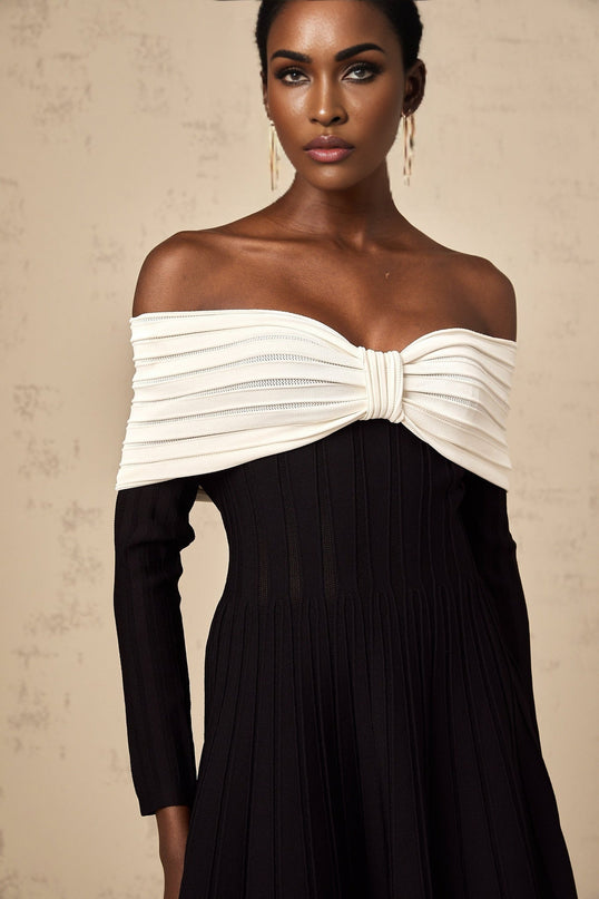 Rosetta Black and White Mini Dress with Bow Detailing