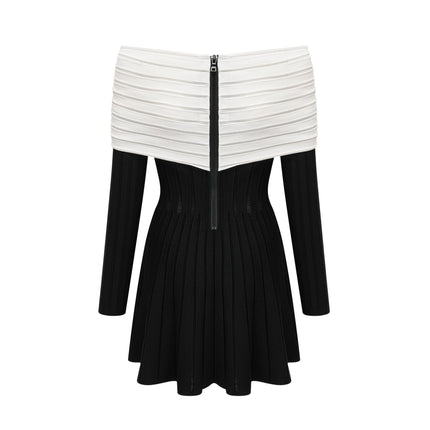 Rosetta Black and White Mini Dress with Bow Detailing
