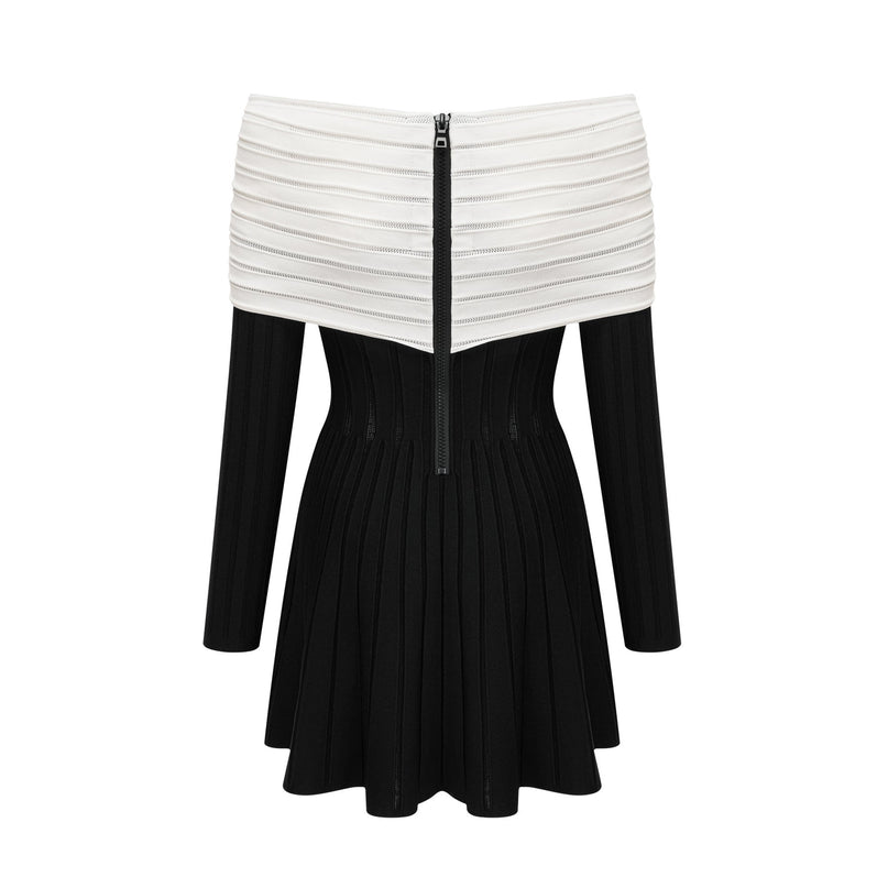 Rosetta Black and White Mini Dress with Bow Detailing