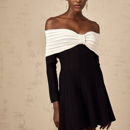 Rosetta Black and White Mini Dress with Bow Detailing