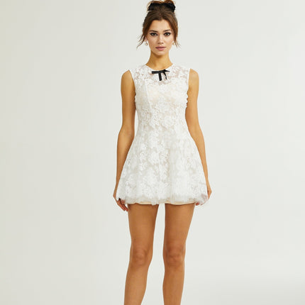 Rosetta White Guipure Lace Bowknot Sleeveless Dress
