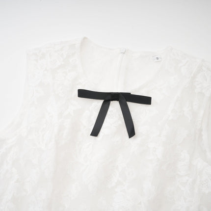 Rosetta White Guipure Lace Bowknot Sleeveless Dress