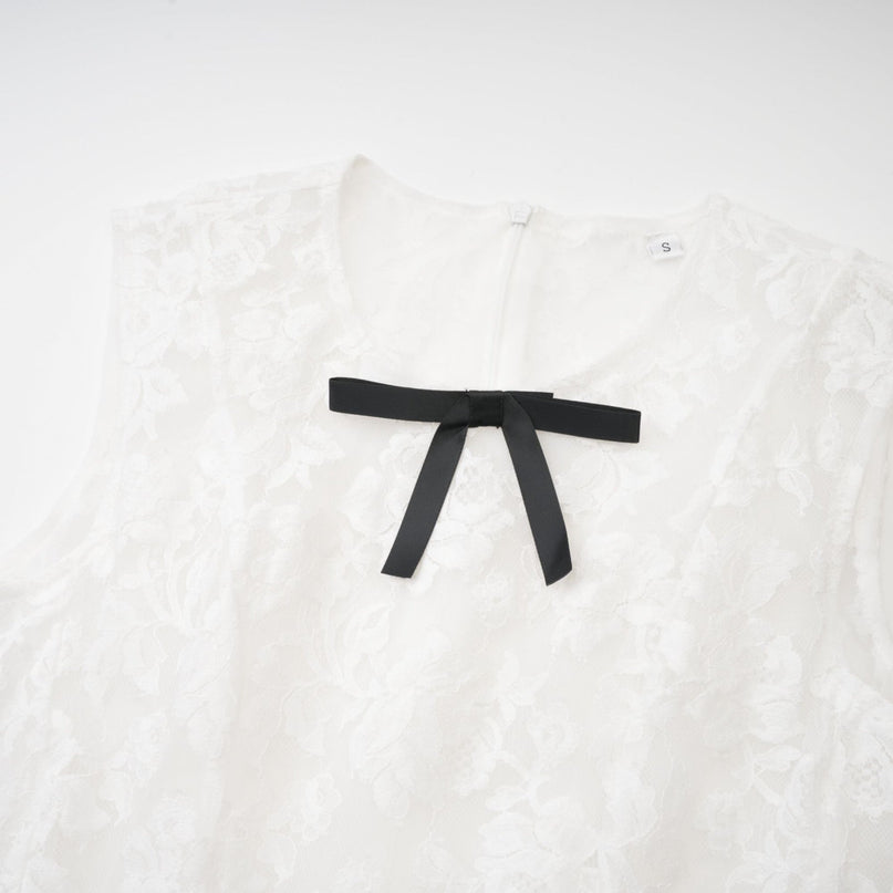 Rosetta White Guipure Lace Bowknot Sleeveless Dress