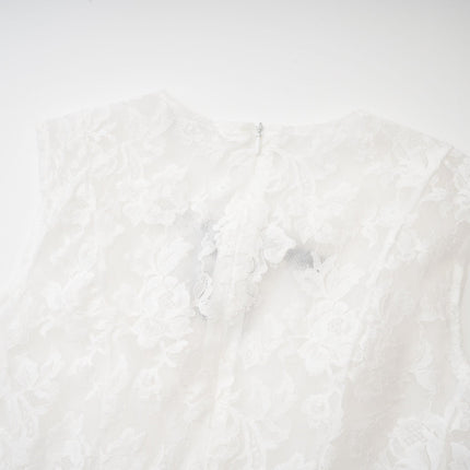 Rosetta White Guipure Lace Bowknot Sleeveless Dress Thigh-Length Tulle Skirt Rear Zip Fastening 80% Polyester 20% Cotton