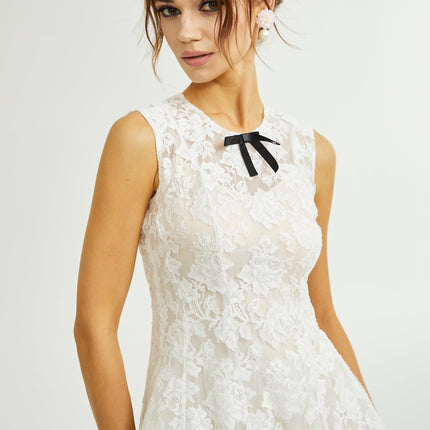 Rosetta White Guipure Lace Bowknot Sleeveless Dress