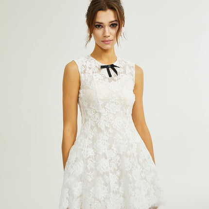 Rosetta White Guipure Lace Bowknot Sleeveless Dress