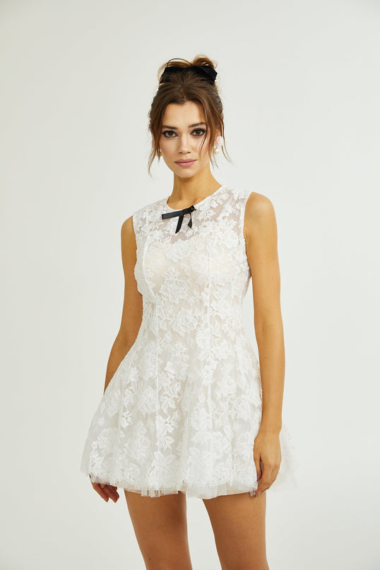 Rosetta White Lace Bowknot Sleeveless Dress