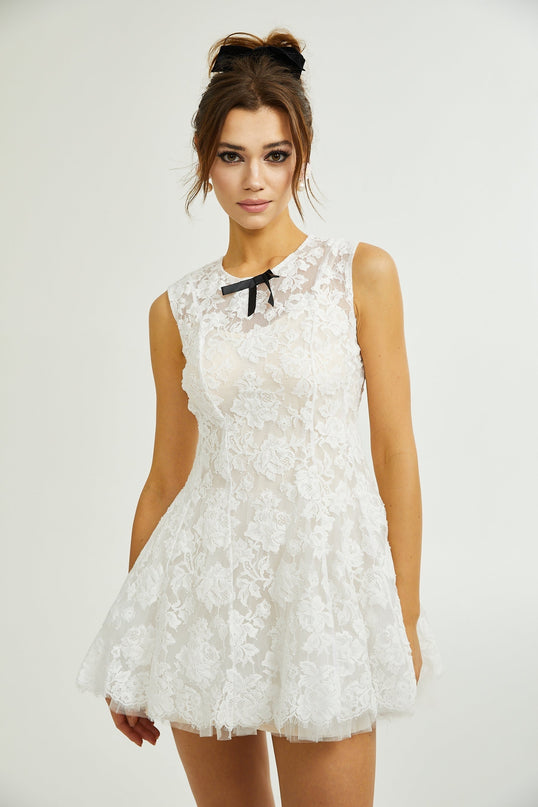 Rosetta White Lace Bowknot Sleeveless Dress
