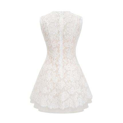 Rosetta White Lace Bowknot Sleeveless Dress