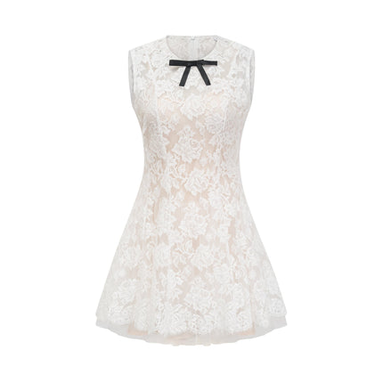 Rosetta White Lace Bowknot Sleeveless Dress