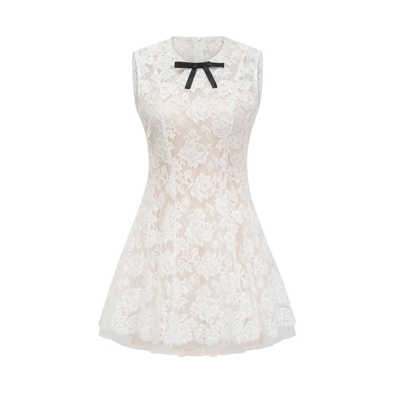 Rosetta White Lace Bowknot Sleeveless Dress