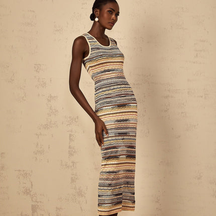 Rosetta Yellow Crochet Knit Midi Dress
