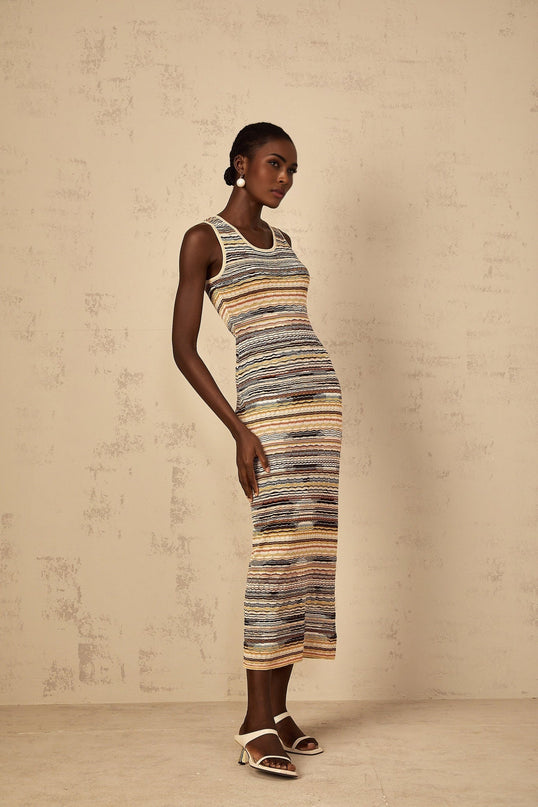 Rosetta Yellow Crochet Knit Midi Dress