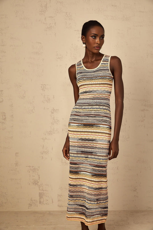 Rosetta Yellow Crochet Knit Midi Dress
