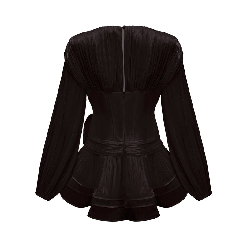 Rosier Womens Black Fully Pleated Cinched Mini Dress