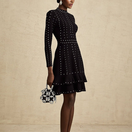 Rossella Black Tiered Ruffled Knit Mini Dress