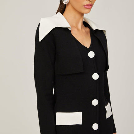 Rossella Black and White Mini Dress with V Neck Design