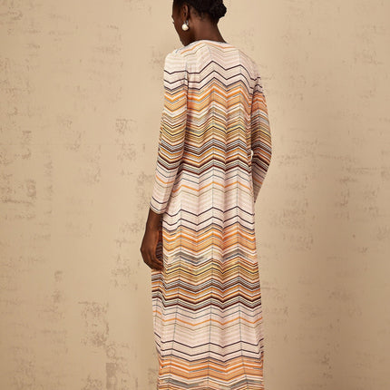 Rossella Cardigan Stripe Knit Midi & Open Front in Neutrals Multicolor Stripes