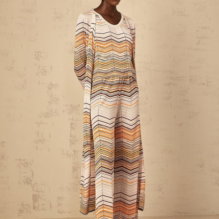 Rossella Cardigan Stripe Knit Midi & Open Front Neutrals Multicolor Stripes Long Sleeve Stretch Jersey Fabric Terylene Fiber