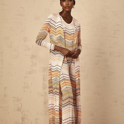 Rossella Cardigan Stripe Knit Midi & Open Front in Neutrals Multicolor Stripes