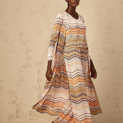 Rossella Cardigan Stripe Knit Midi & Open Front in Neutrals