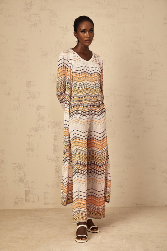 Rossella Neutrals Stripe Knit Midi Open Front Cardigan