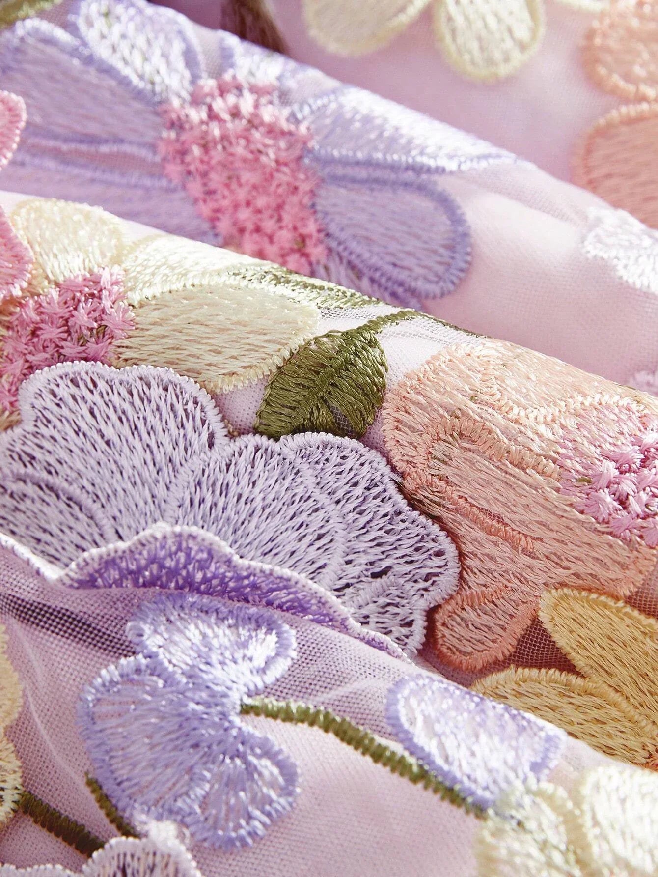 Round Neck Long Sleeve Split 3D Floral SemiSheer Double Layer Holiday Casual Dress