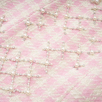 Rowan Pink Halterneck Mini Dress with Faux Pearl Embellishment in Luxurious 100% Cotton