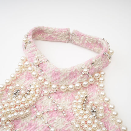 Rowan Pink Halterneck Mini Dress with Faux Pearl Embellishment