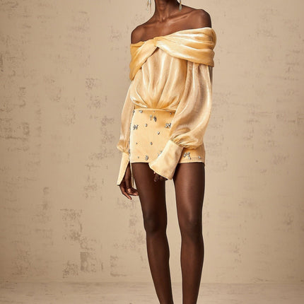 Ruby Gold Crystal Embellished Mini Dress