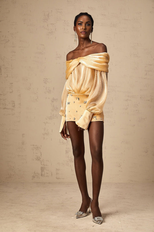 Ruby Gold Crystal Embellished Mini Dress