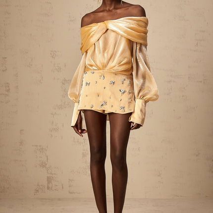Ruby Gold Crystal Embellished Mini Dress
