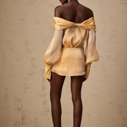 Ruby Gold Crystal Embellished Mini Dress