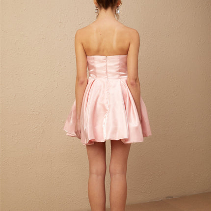 Ruby Pink Off-Shoulder Ruffle Puff Mini Dress