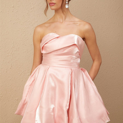 Ruby Pink Satin Off-Shoulder Ruffle Mini Dress
