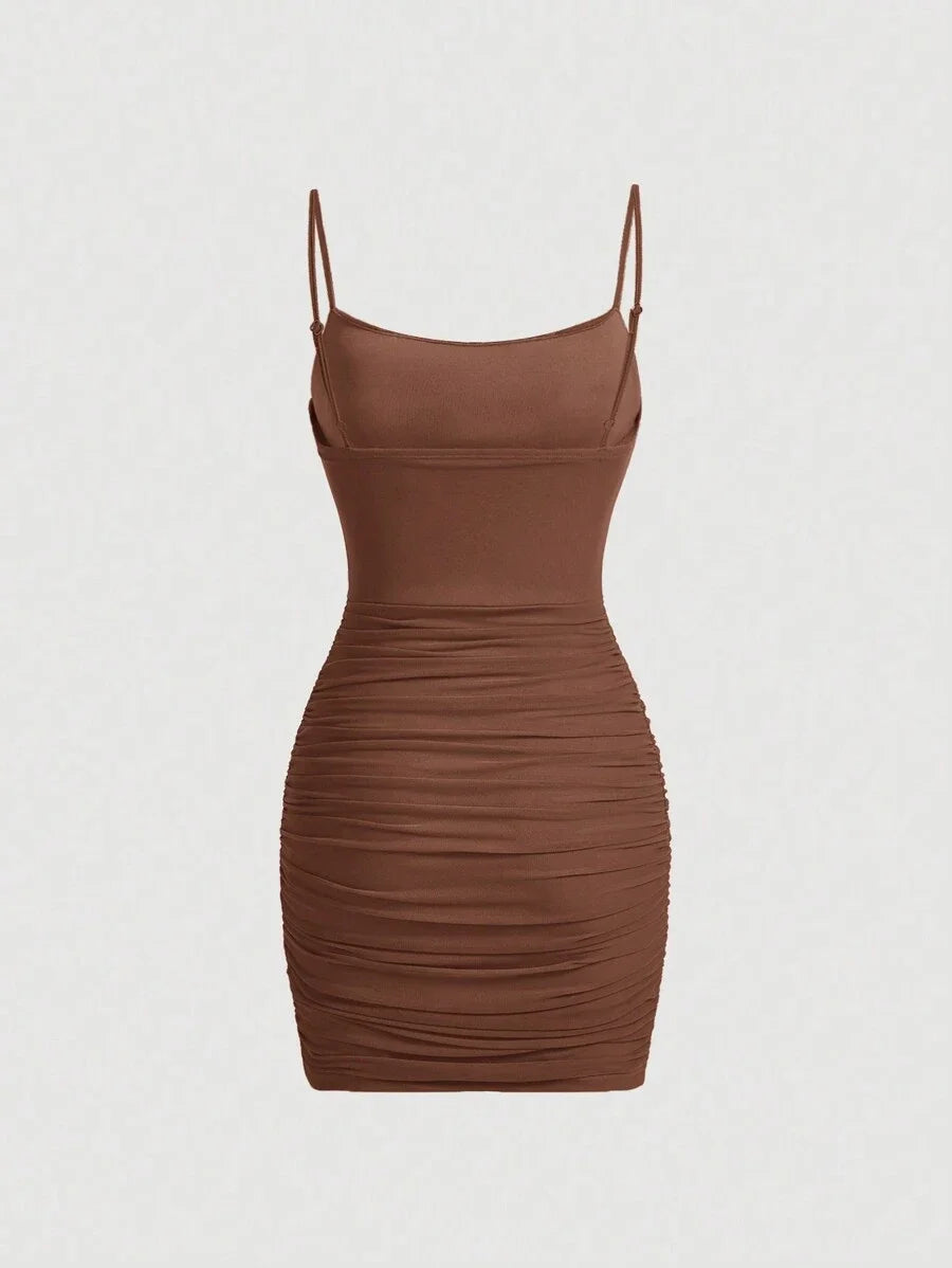 Ruched Mesh Cami Bodycon Summer Short Dress