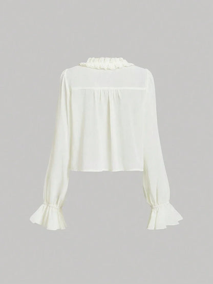 Ruffled ThreeDimensional Floral Apricot Shirt Going Out Shirt Back To School Fall Womens Clothing
