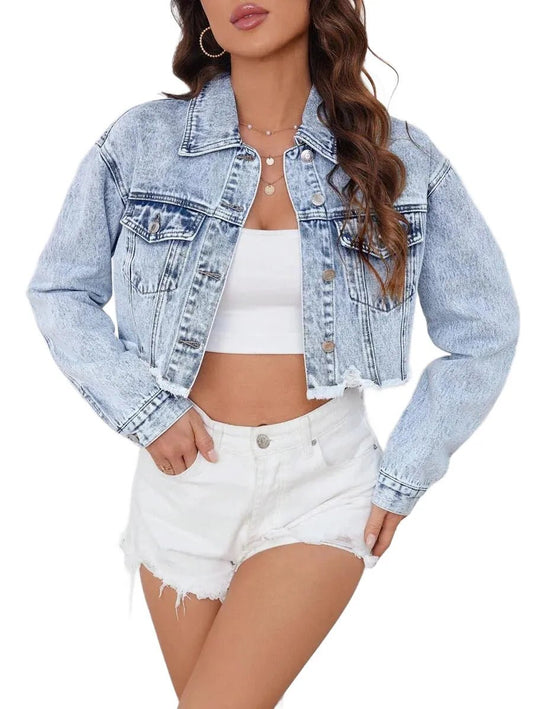 Rylan Cropped Denim Jacket - Stylish Casual Wear in Blue - Blue
