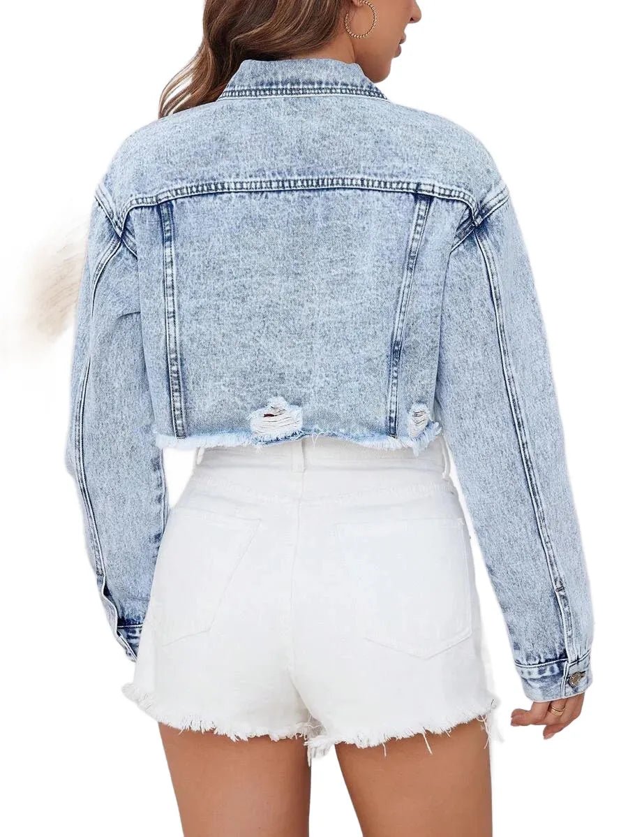 Rylan Cropped Denim Jacket - Stylish Casual Wear in Blue - Blue