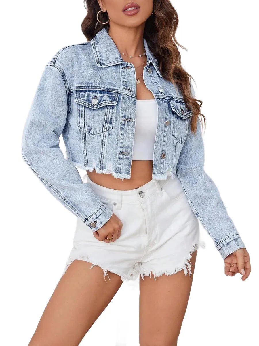 Rylan Cropped Denim Jacket - Stylish Casual Wear in Blue - Blue