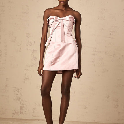 Rylan Pink Bowknot Aline Mini Dress in Terylene Fiber