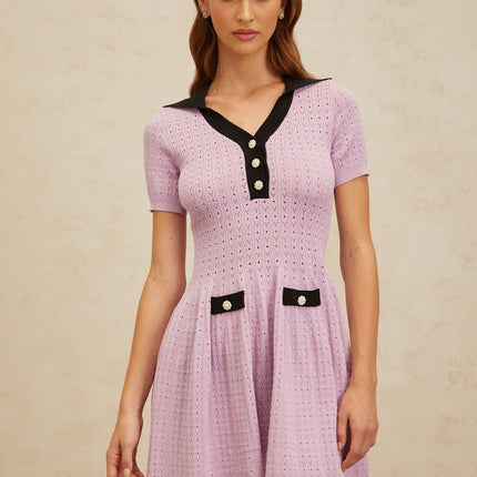 Rylan Purple Pointelle Knit Mini Dress Night Out